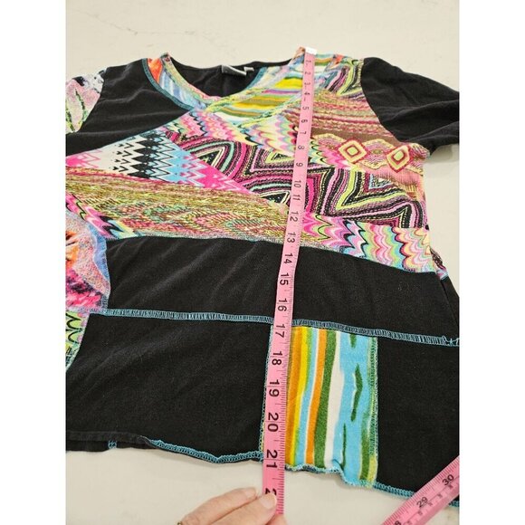 Parsley & Sage Top Petite Large Boho Mixed Media Artsy Colorful 3/4 Sleeve Black - Picture 8 of 8